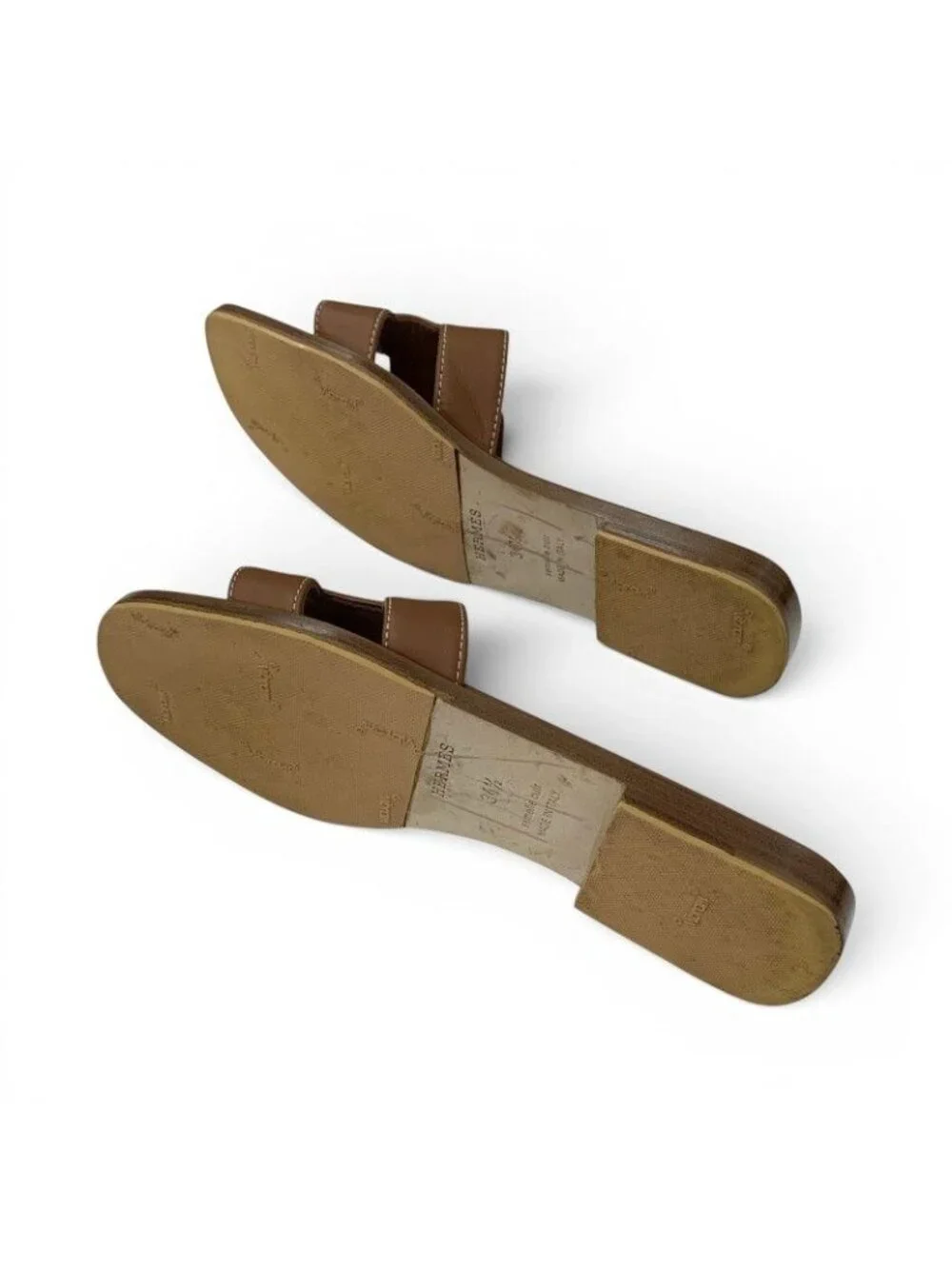 Hermes Oran Sandals Shoes Leather Brown Flat Mules